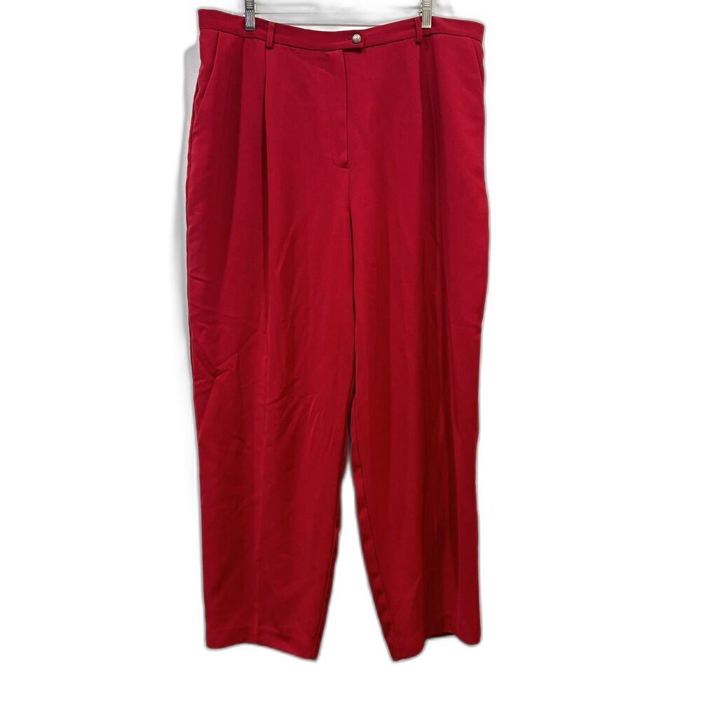 Vintage Evan Picone High Waisted Wide Leg Trousers Red Holiday Office Women 18W